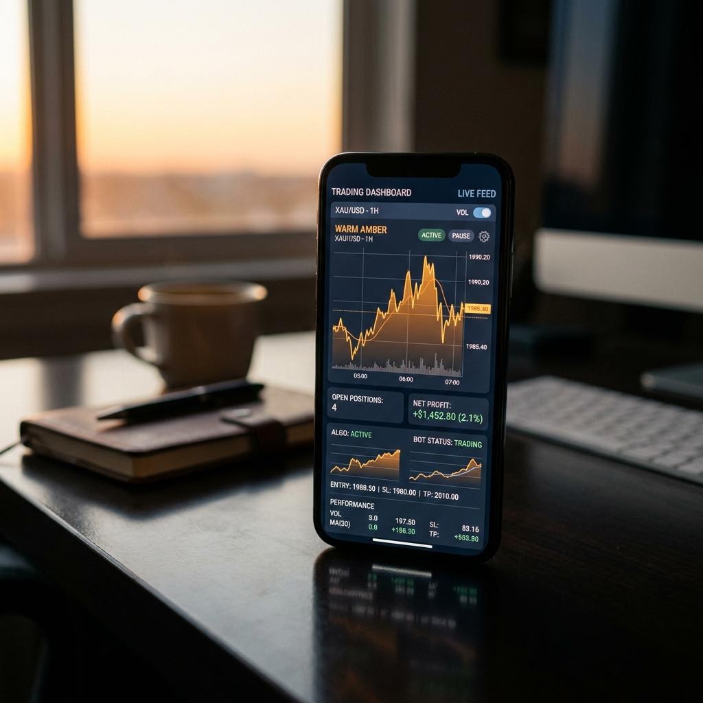Teilprägur Handels-Dashboard auf modernem Smartphone